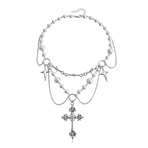 Amazon.com: Y2k Layered Pearl Cross Necklace for Women